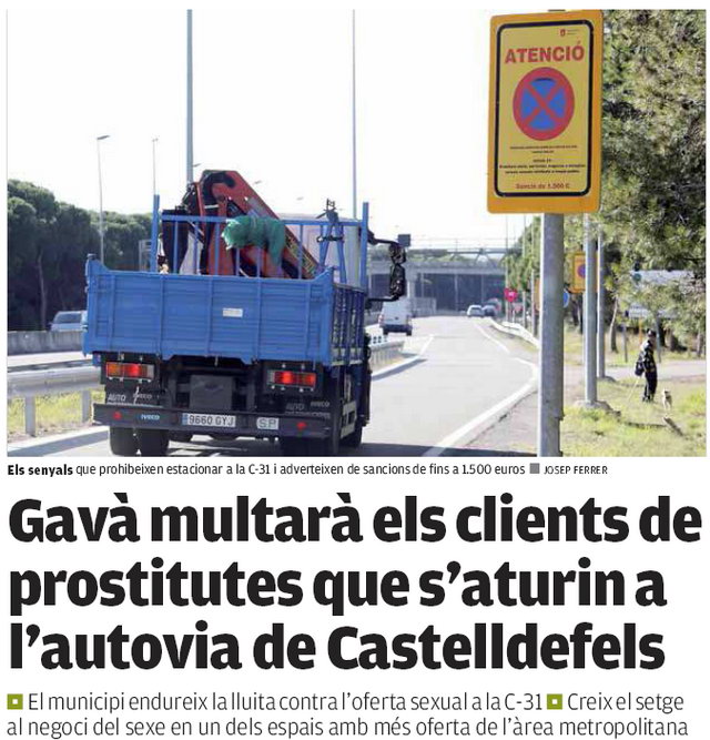 Notcia publicada al diari AVUI sobre l'espectacular increment de les sancions contra la prostituci als carrers de Gav Mar (28 Octubre 2010)